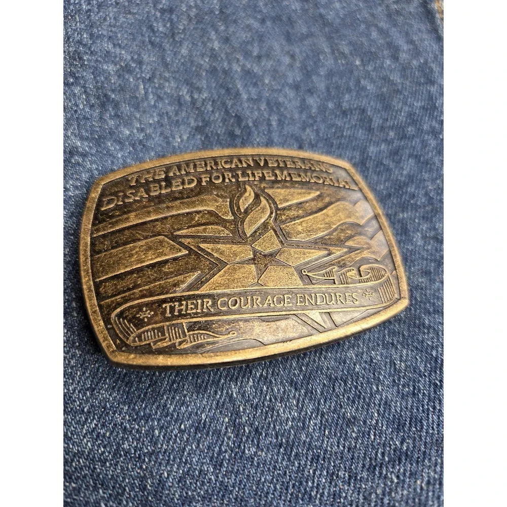 American Veterans Dimpled Military Brass Belt Buckle - Patriotic USA